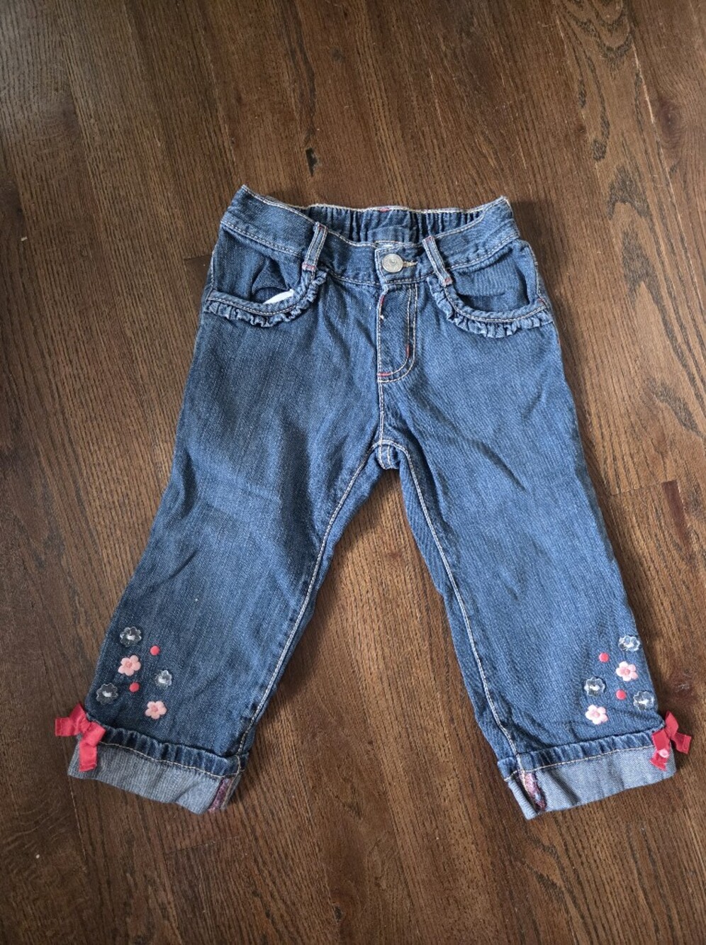 Gymboree Girls 4T Buttons And Bows Cuffed Jeans